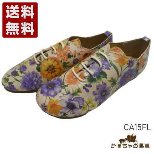 【かぼちゃの馬車 CA-15FL フラワー】フラワー柄の靴紐シューズ